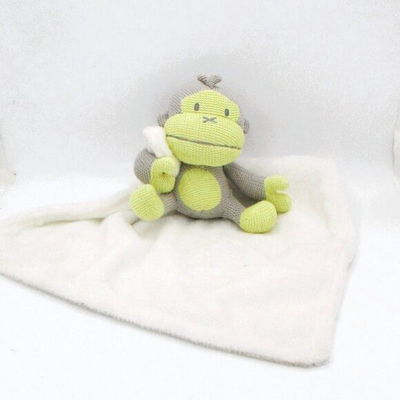 Baby Burn Monkey Lovey Plush Toy Grey Yellow Soft White Blanket - Picture 3 of 4